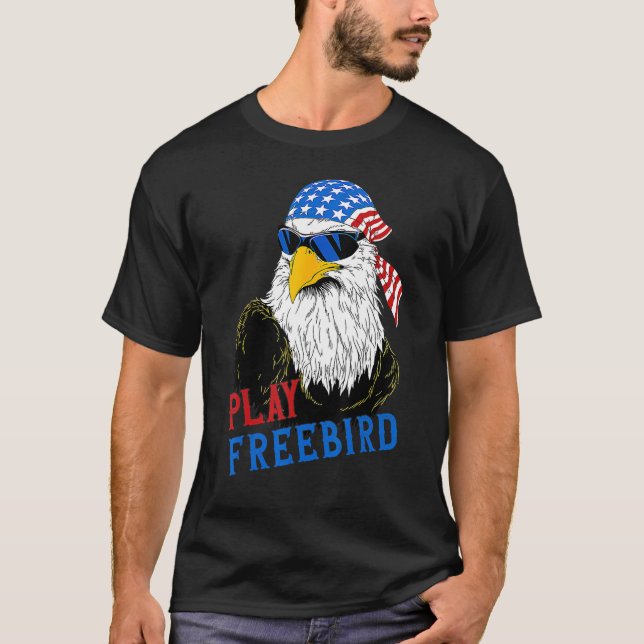 Camiseta Jogue Pássaro Livre 4 De Julho Bald Eagle Mullet U (Frente)