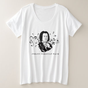 Camiseta Johann Sebastian Bach Portrait e Bust com Notes