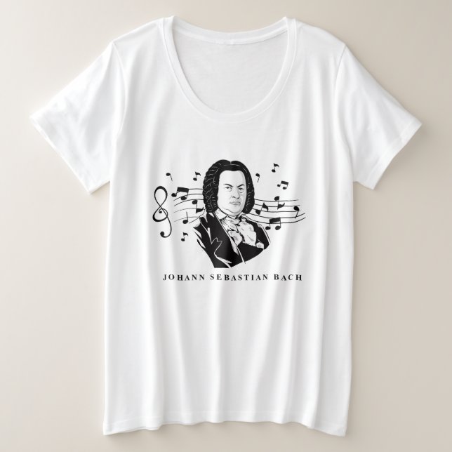 Camiseta Johann Sebastian Bach Portrait e Bust com Notes (Frente do Design)