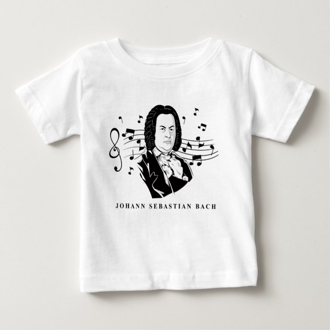 Camiseta Johann Sebastian Bach Portrait e Bust com Notes (Frente)