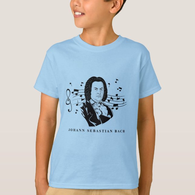 Camiseta Johann Sebastian Bach Portrait e Bust com Notes (Frente)