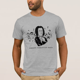 Camiseta Johann Sebastian Bach Portrait e Bust com Notes