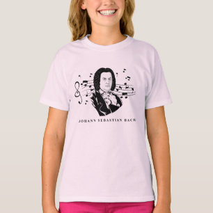 Camiseta Johann Sebastian Bach Portrait e Bust com Notes