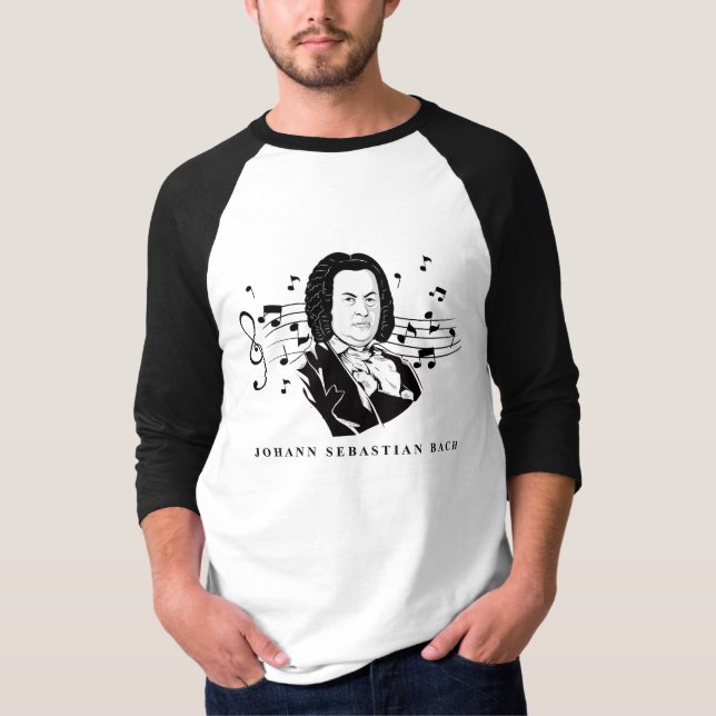 Camiseta Johann Sebastian Bach Portrait e Bust com Notes (Frente)