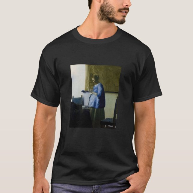 Camiseta Johannes Vermeer - Mulher a azul lendo uma letra (Frente)
