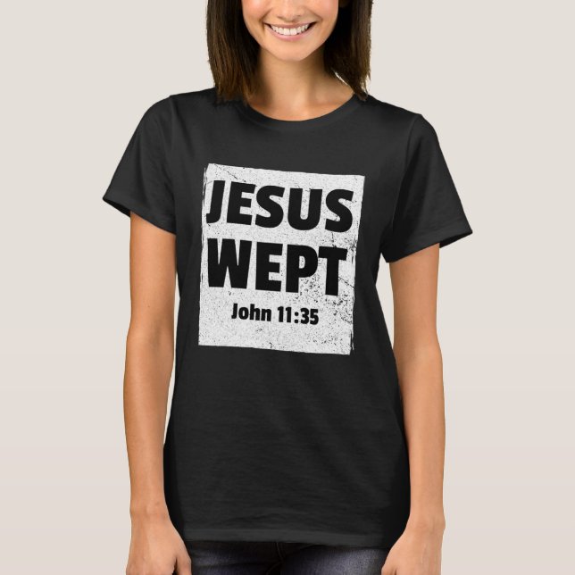 Camiseta JOHN 1135 JESUS WEPT Bíblia cristã Verse Compass (Frente)