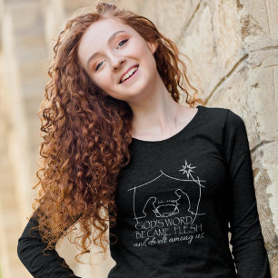 Camiseta John 1:14 Escritura Cristã de Natividade Longa Fol