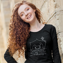 Camiseta John 1:14 Escritura Cristã de Natividade Longa Fol