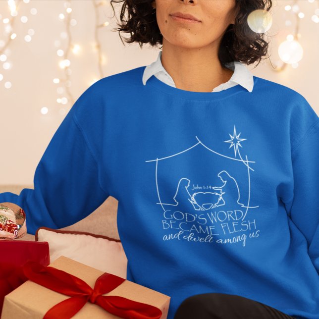 Camiseta John 1:14 Escritura Natal Azul (Criador carregado)
