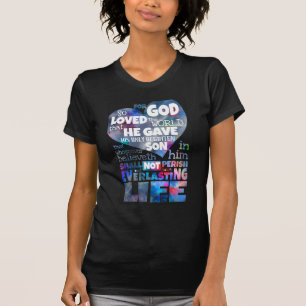 Camiseta John 3:16 Design de Aquarela Azul e Rosa, Senhoras