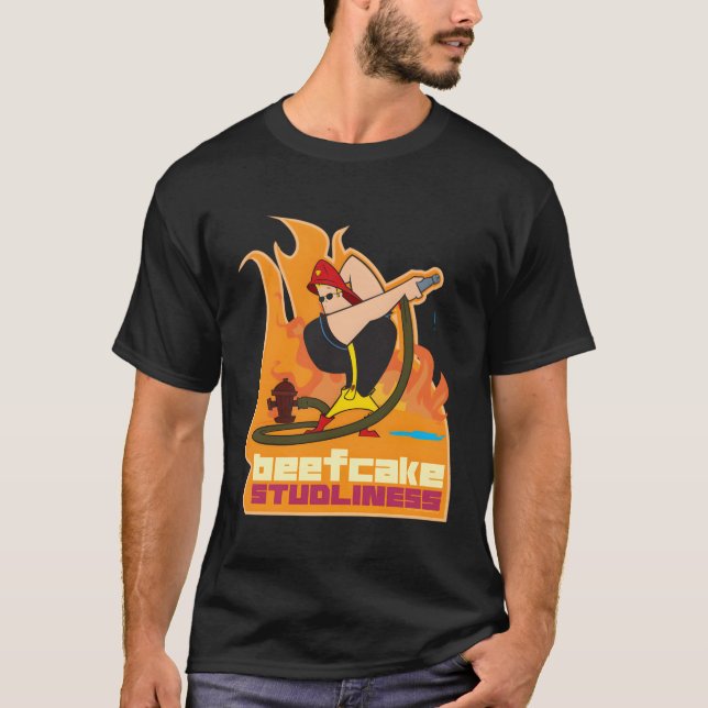 Camiseta Johnny Bravo Estudantes de Beefcake Bombeiros (Frente)