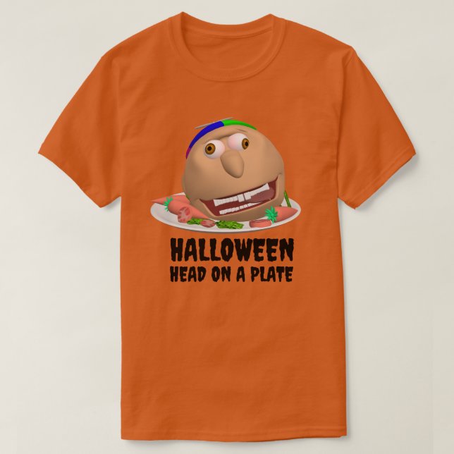 Camiseta Johnny do Halloween Cabeça em um Prato co (Frente do Design)