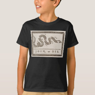 Camiseta Join ou Die Rattlesnake: Cartoon Benjamin Franklin