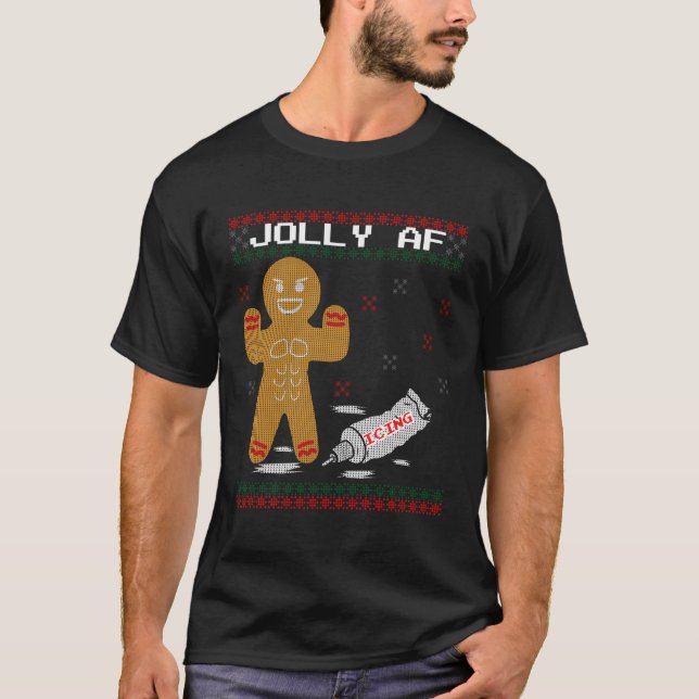 Camiseta Jolly Af Gingerbird Man Body Builder Febre Christm (Frente)
