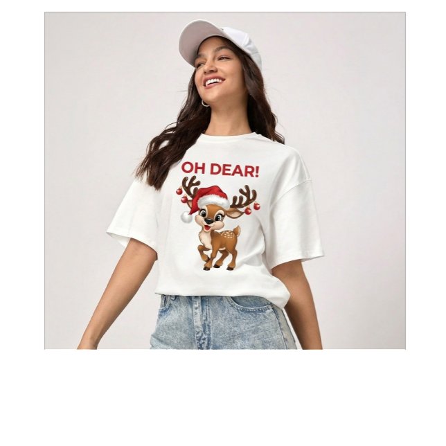 Camiseta Jolly Jingle Threads Oh Dear! Cute Reindeer (Criador carregado)