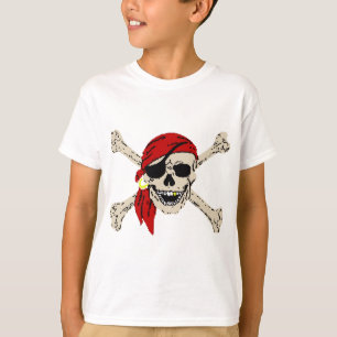 Camiseta Jolly Roger Pirate Skull Bones Red Bandanna