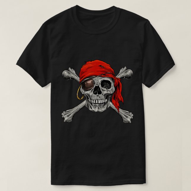 Camiseta Jolly Roger Pirate Skull Crossbones Halloween (Frente do Design)