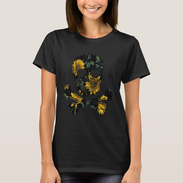 Camiseta Jolly Roger Pirate Yellow Sunflower Pattern Floral (Frente)