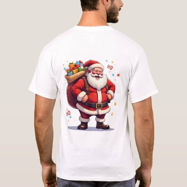 Camiseta Jolly Santa Claus Laughing Ho Ho Ho with Big Bag  (Verso)