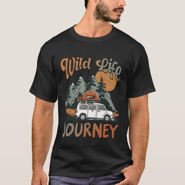 Camiseta Jornada retro da vida selvagem de acampamento (Frente)