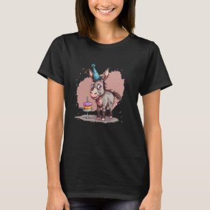 Camiseta Jovem Aniversário Donkey Costume com Bolo Engraçad