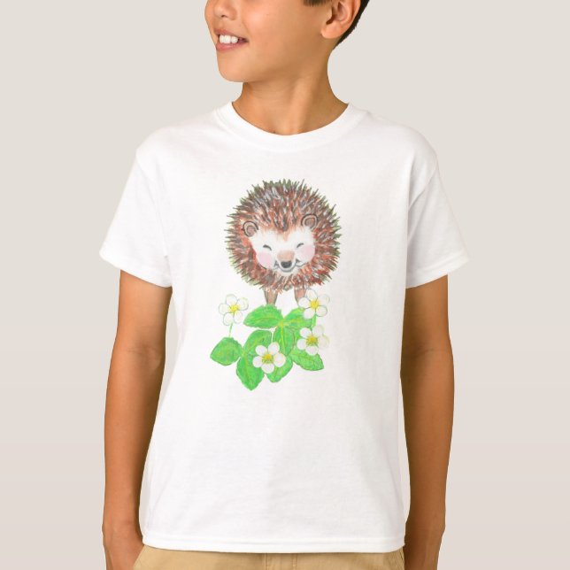 Camiseta Jovem Cachorro e Flores de Morango Selvagem (Frente)