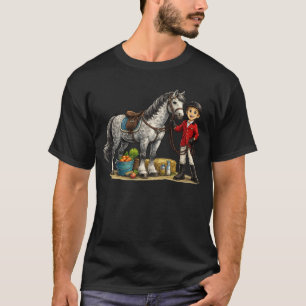 Camiseta Jovem Cavaleiro Fofo com Arte de Cavalo Cinza Manc