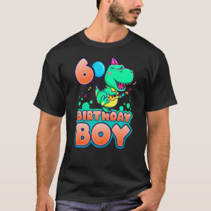 Camiseta Jovem De Aniversário De 6 Anos Dinossauro Com Viol