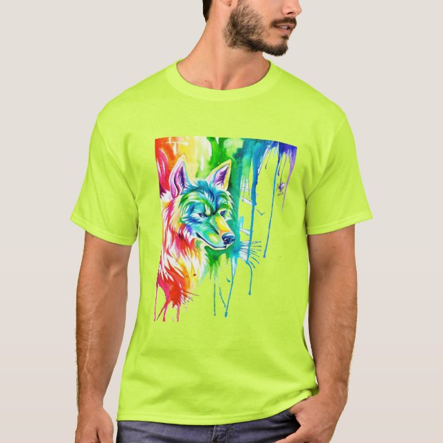 Camiseta jovem de lobo, colorida e muito ganha (Frente)