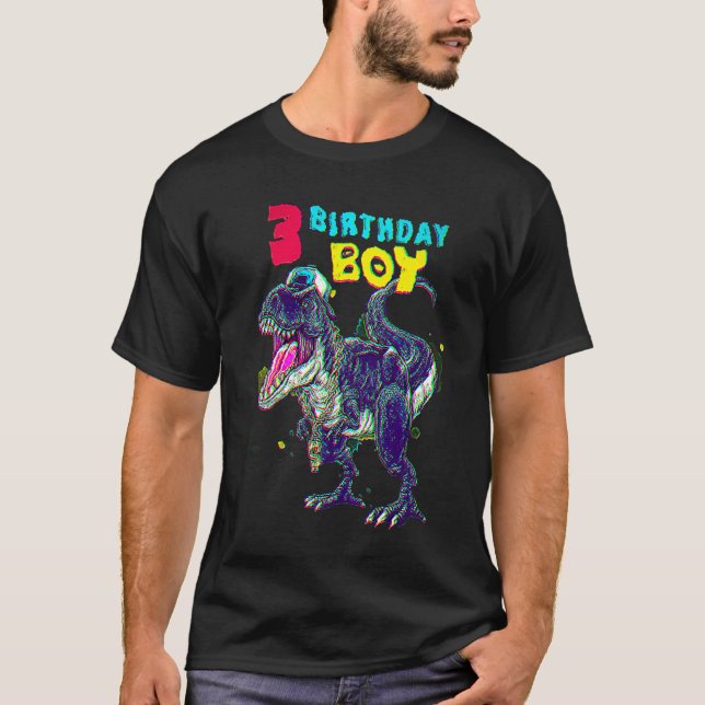 Camiseta Jovem Dinossauro de 3 anos Nascido 3º T Rex Dino (Frente)
