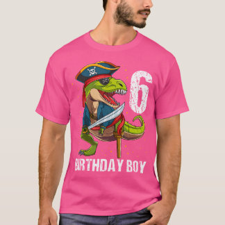 Camiseta Jovem Dinossauro Pirata Hat 6 Birthday