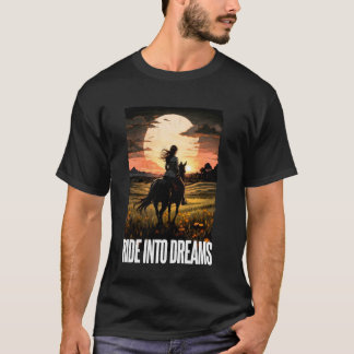 Camiseta Jovem mulher a cavalo. Cavalga em direção aos sonh