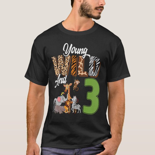 Camiseta Jovem Selvagem E Jardim Zoológico aniversário de 3 (Frente)
