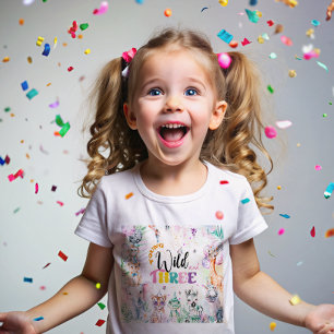 Camiseta Jovem Selvagem e Três Animais Safari Aniversário