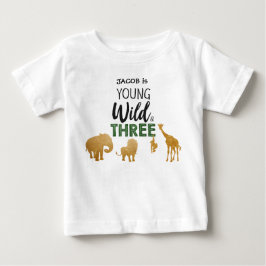 Camiseta Jovem Selvagem e Três Animais Safari Aniversário