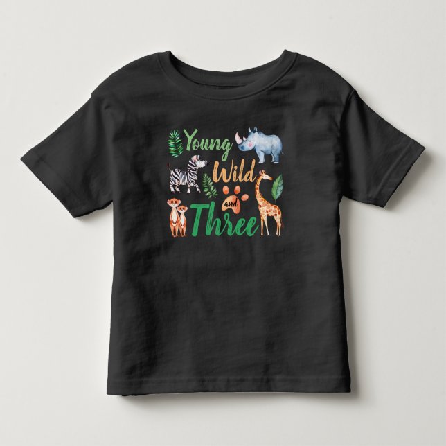 Camiseta Jovem selvagem e três Safari Animal aniversário de (Frente)