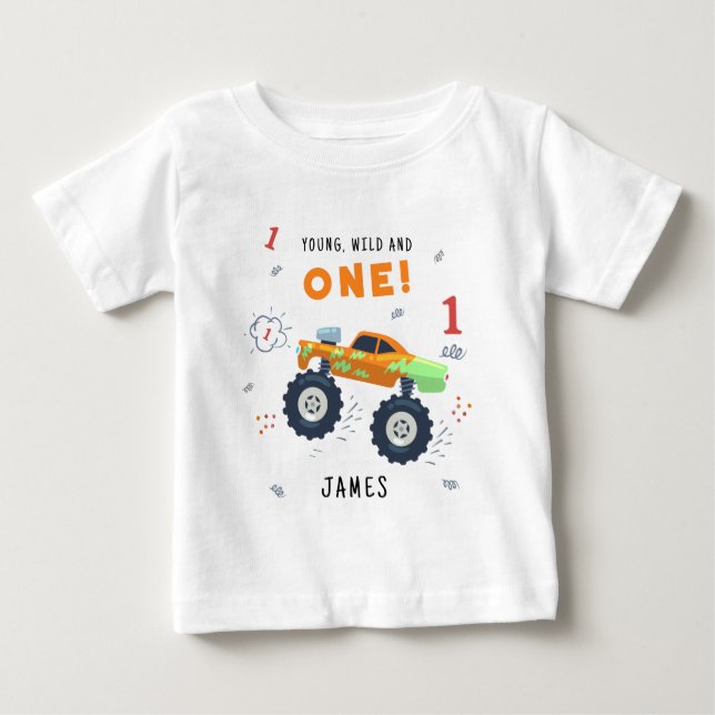 Camiseta Jovem Selvagem E Um 1º Aniversário Crianças Carro  (Frente)