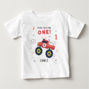 Camiseta Jovem Selvagem E Um 1º Aniversário Crianças Carro 