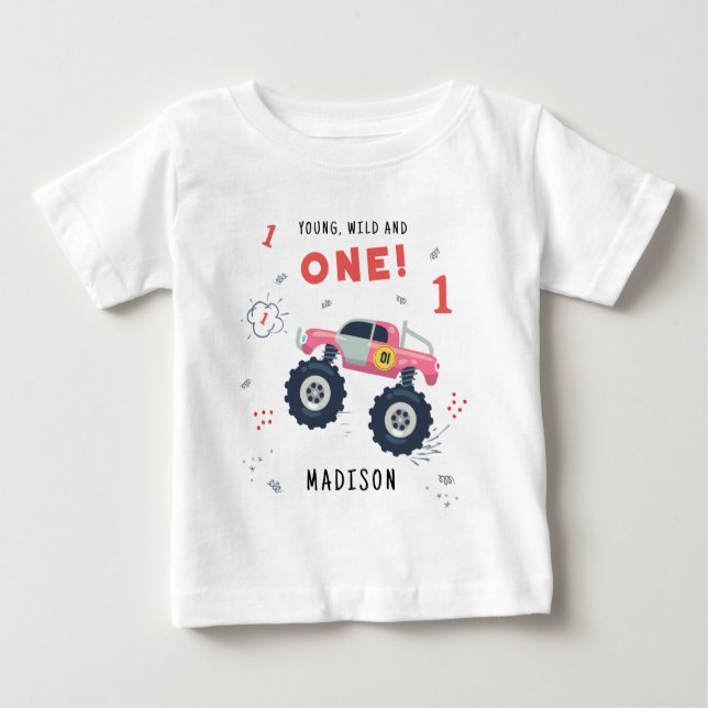 Camiseta Jovem Selvagem E Um 1º Aniversário Crianças Carro  (Frente)