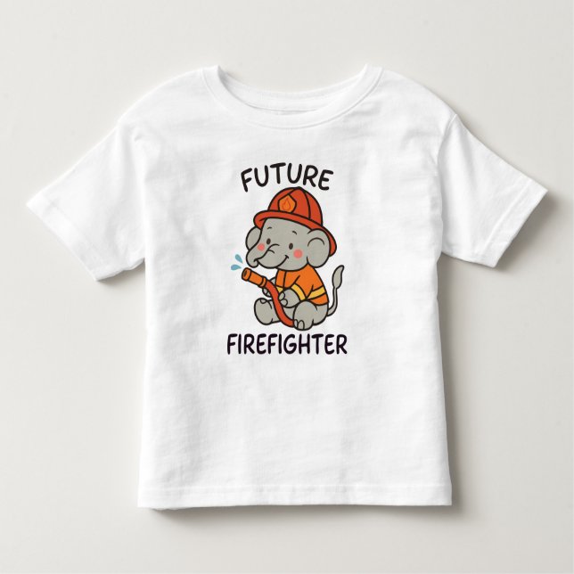 Camiseta Jovens Futuros Bombeiros de Elefante Bonito se div (Frente)