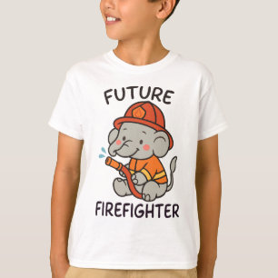 Camiseta Jovens Futuros Bombeiros de Elefante Bonito se div