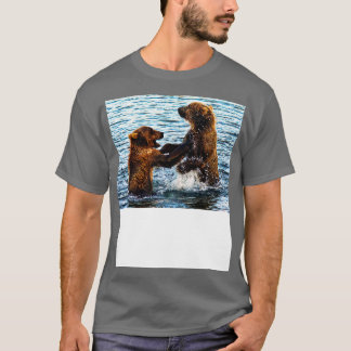 Camiseta Jovens Ursos De Kodiak Brown Jogam Luta Em Água Al
