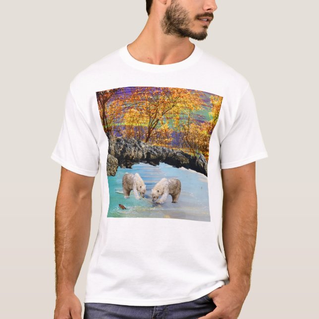 Camiseta Jovens Ursos Polares A Pescar, (Frente)