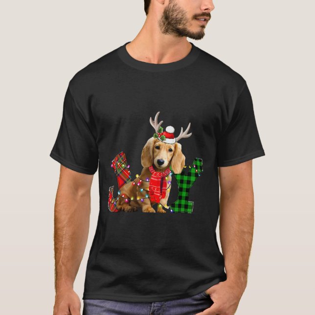 Camiseta Joy Christmas Lights Long Haired Dachshund Dog San (Frente)