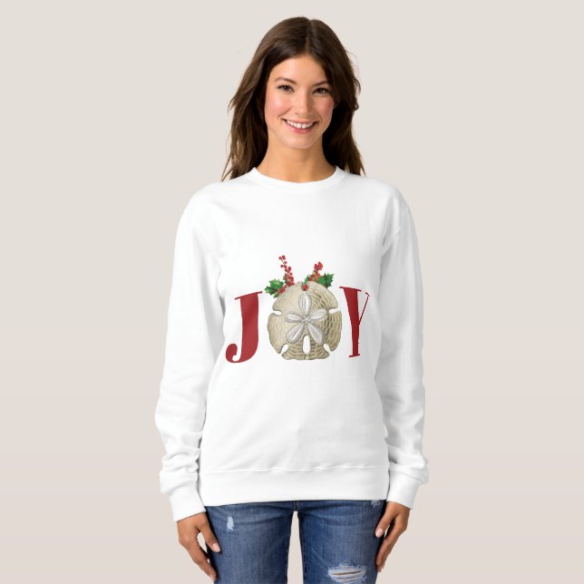 Camiseta Joy Christmas Sand Dollar Holly Berries Coastal (Frente Completa)