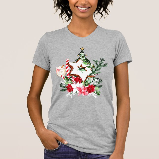 Camiseta JOY Christmas Tree Flowers Candy Cane (Frente)