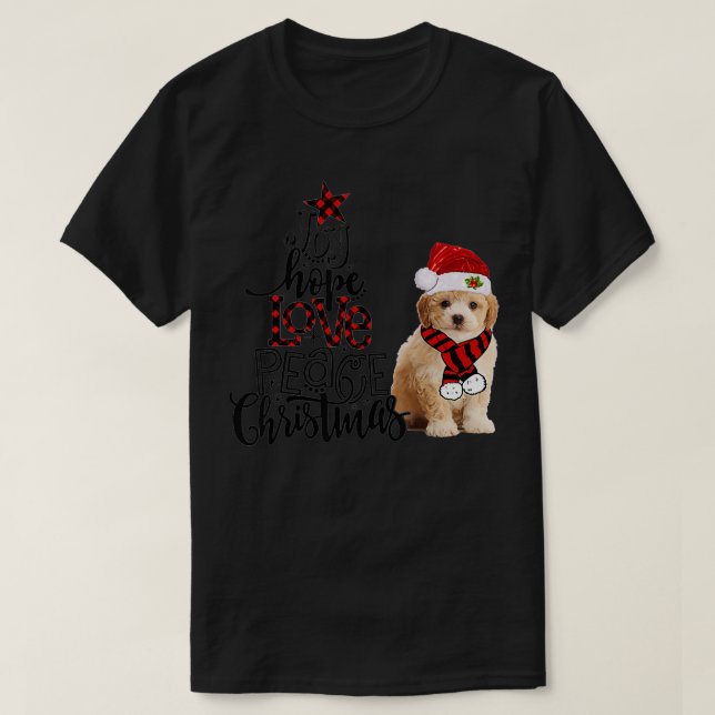 Camiseta Joy Hope Love Peace Christmas Cavapoochon 2020  (Frente do Design)
