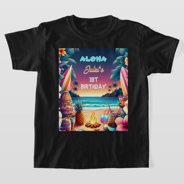 Camiseta Joy hula Luau Surf aloha hawaiian primeiro anivers (Postura )