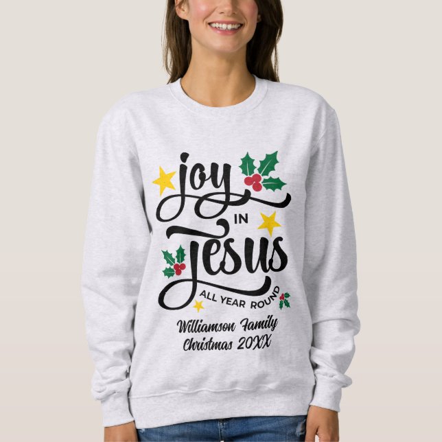 Camiseta Joy in Jesus Christian Christmas Family Name  (Frente)