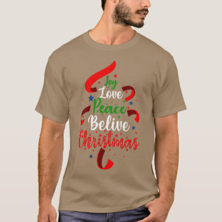 Camiseta Joy Love Peace Acredite na árvore de Natal